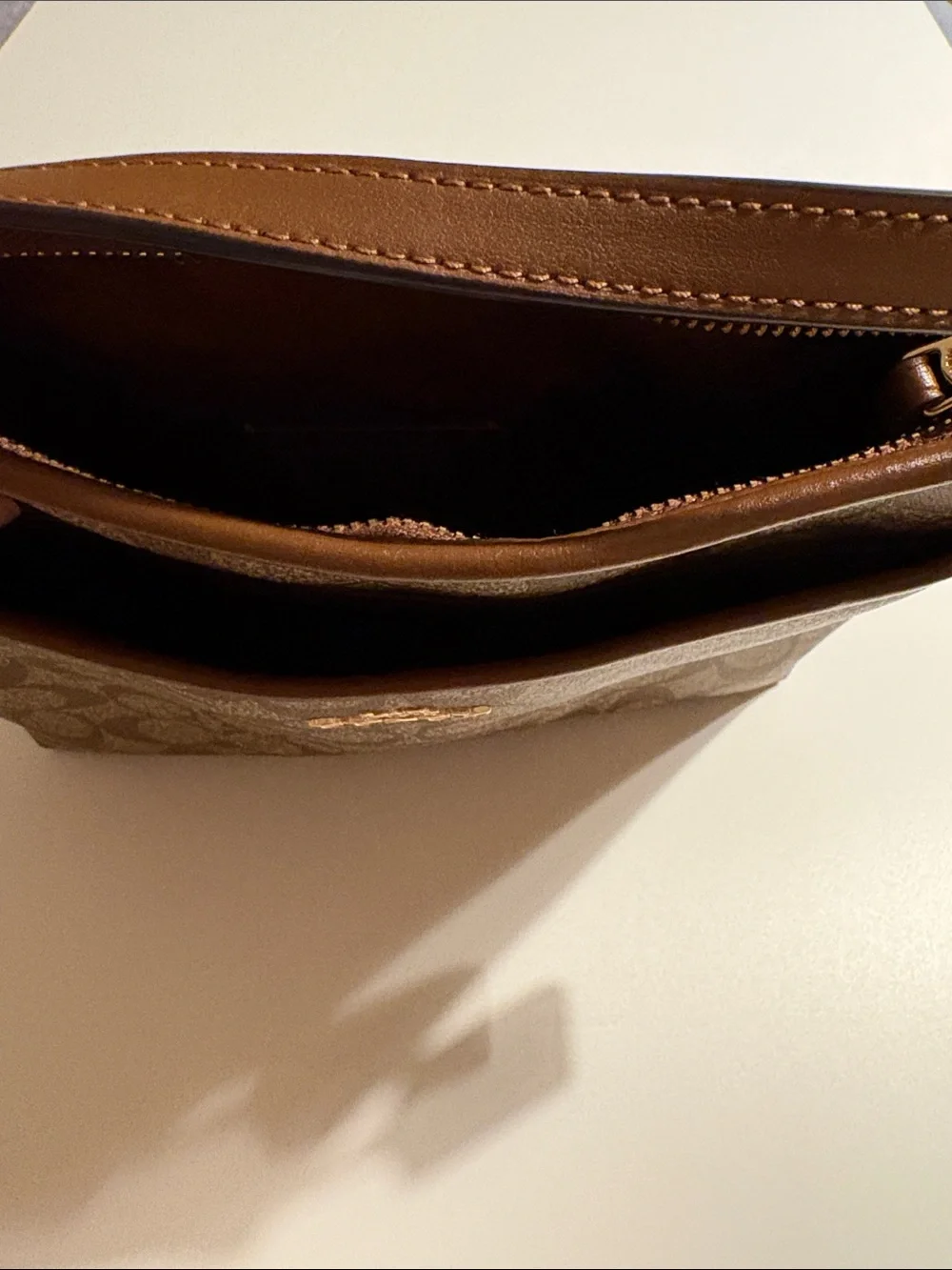 Coach Signature coated Canvas File Crossbody Bag purse tan brown excellent